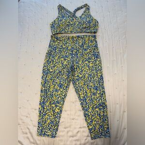 ID IDEOLOGY Speckle Lemon 7/8 Leggings and Sports Bra Set Size XXL (Blue/Yellow)